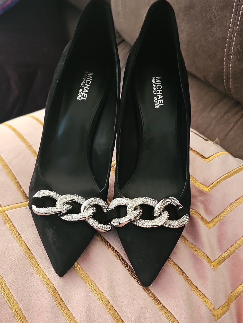 Michael Kors Black Pointed Toe Chain-Embellished Pumps